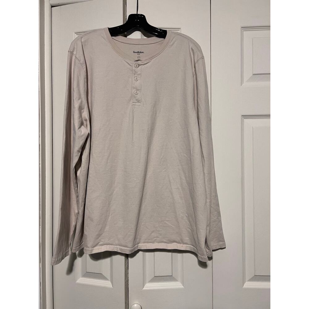 Goodfellow & Co Mens XXL Beige Henley Long Sleeve Shirt Cotton EUC
